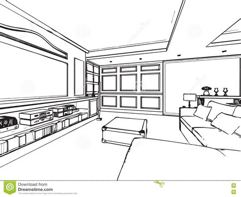 Outline Sketch Drawing Interior Perspective Of House Stock ...