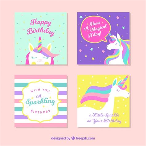 Pack de tarjetas de unicornio | Descargar Vectores gratis