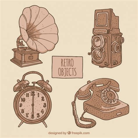 Pack four sketches of vintage objects Vector | Free Download