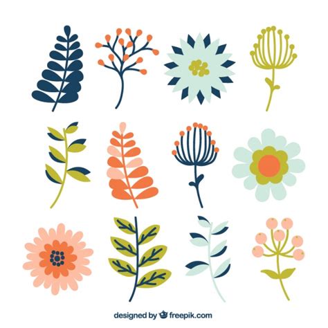 Pack plano de diferentes tipos de plantas y flores ...