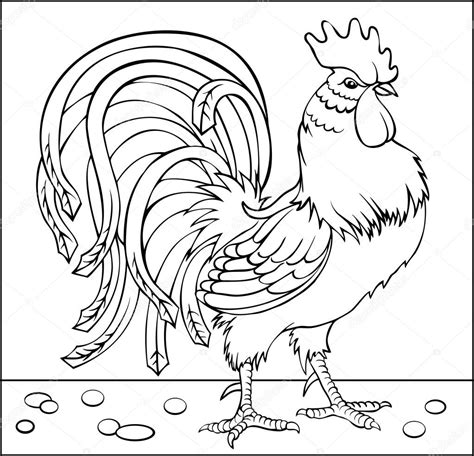 Página con blanco y negro dibujo de gallo para colorear ...