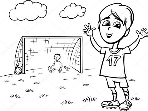 Página de para colorear de niño jugando futbol — Archivo ...