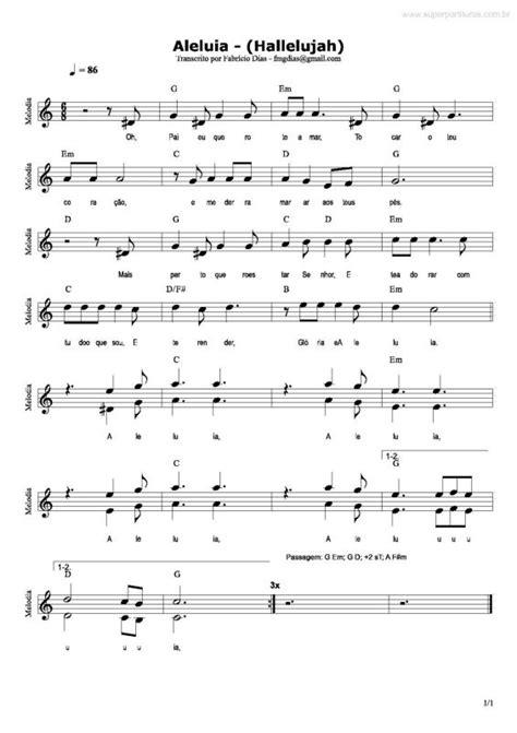 Página que contém a partitura da música Aleluia ...