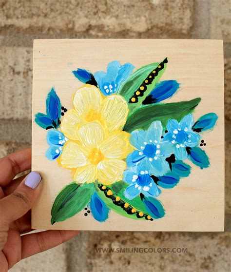 Painting acrylic flowers on a wood canvas   Smitha Katti
