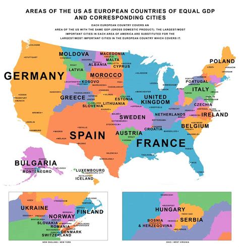 Países distribuidos en el mapa de Estados Unidos según su ...