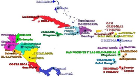 Países y capitales de América Central y las Antillas  con ...