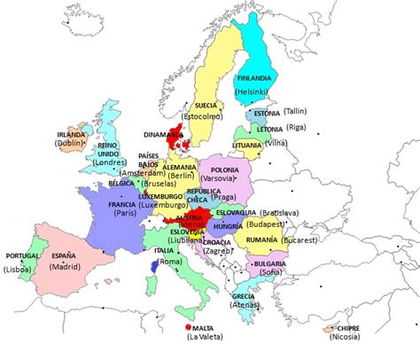 Países y capitales de la Unión Europea  con mapa  | Saber ...