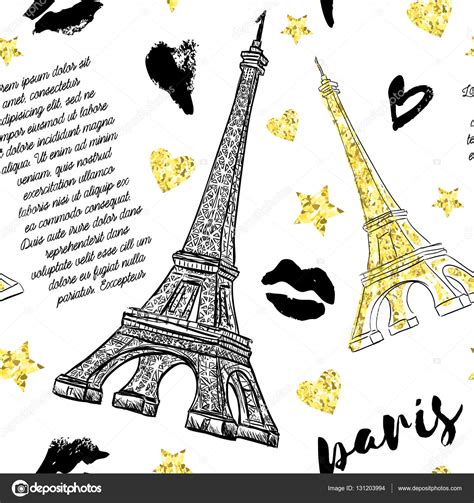 París. Vintage de patrones sin fisuras con la Torre Eiffel ...
