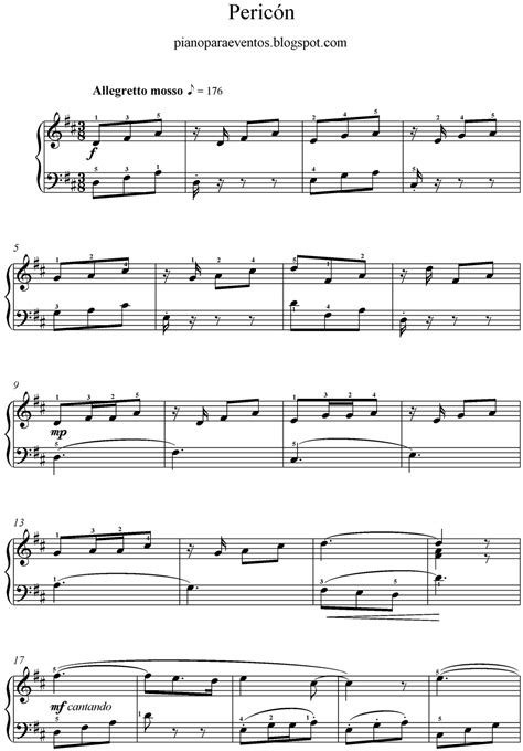 Partitura de Pericón para piano gratis | Partituras de ...