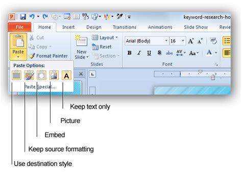 Paste Options in PowerPoint 2010