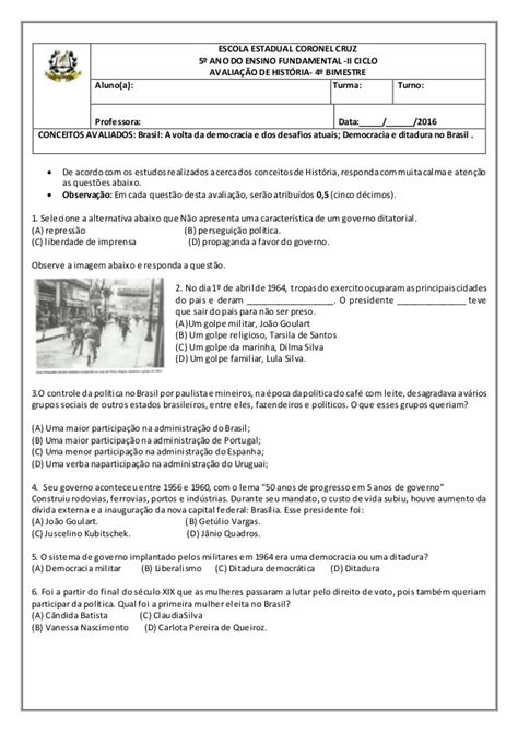 PDF: AVALIAÇÃO DE HISTÓRIA: 5º ANO DO ENSINO FUNDAMENTAL 1 ...