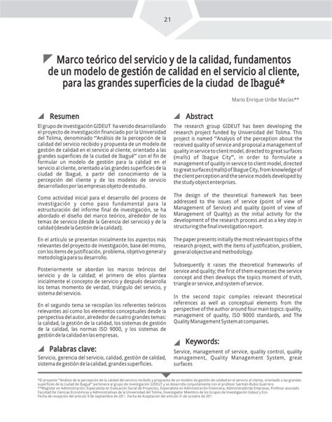 PDF  Marco teórico del servicio y de la calidad, de un ...