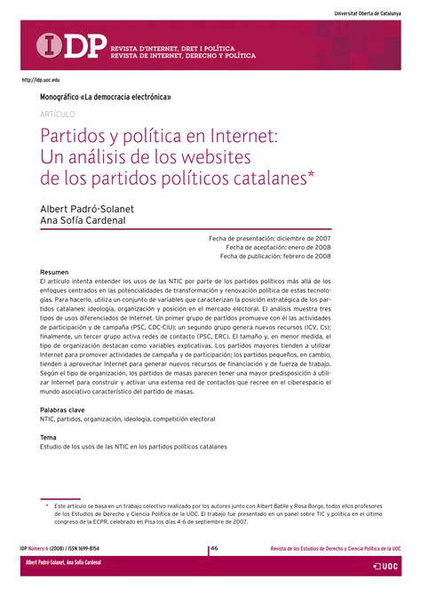 PDF  Partits i política a Internet: una anàlisi dels ...
