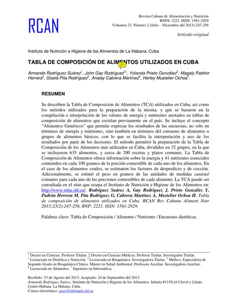 PDF  TABLA DE COMPOSICIÓN DE ALIMENTOS UTILIZADOS EN CUBA