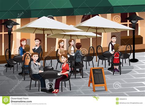 People Enjoying Coffee Outside Of A Cafe Stock Vector ...