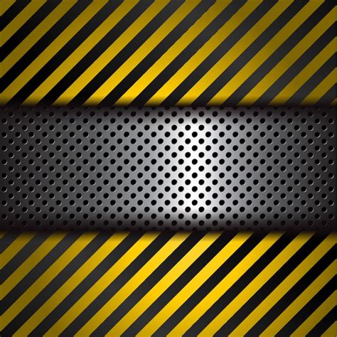 Perforated metal background with yellow and black stripes ...