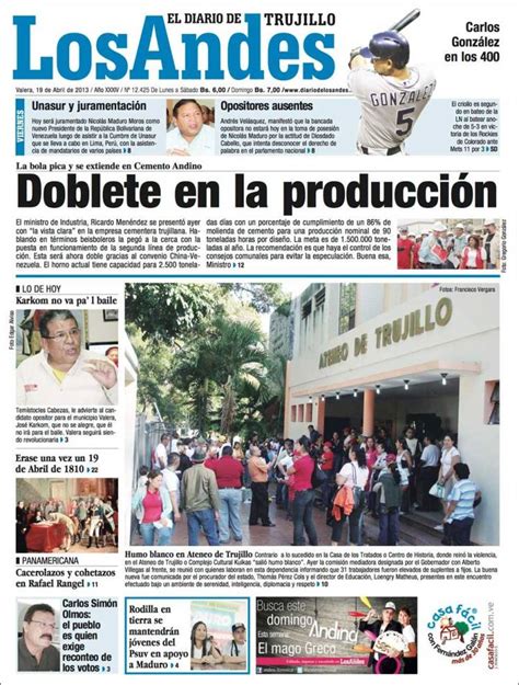 Periódico Diario de los Andes Venezuela . Periódicos de ...