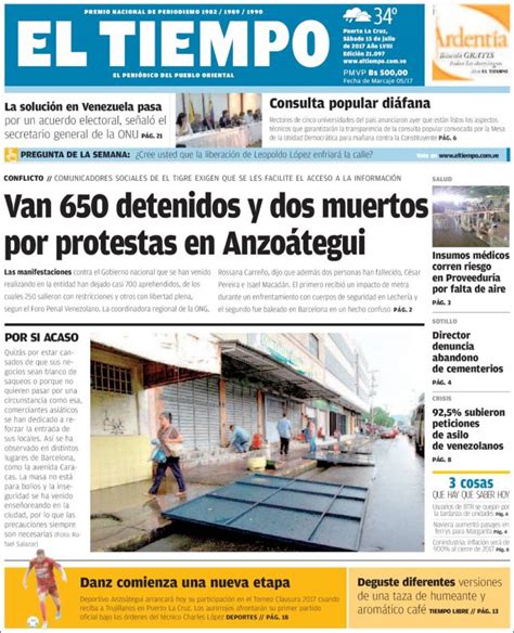Periódico El Tiempo El periódico del pueblo oriental ...
