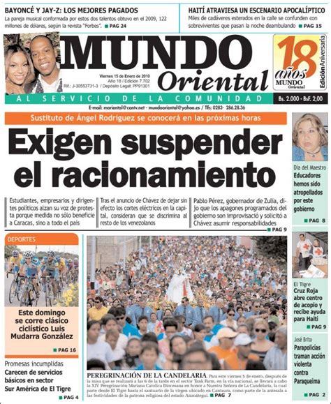 Periódico Mundo Oriental  Venezuela . Periódicos de ...