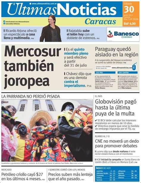 Periódico Últimas Noticias Venezuela . Periódicos de ...