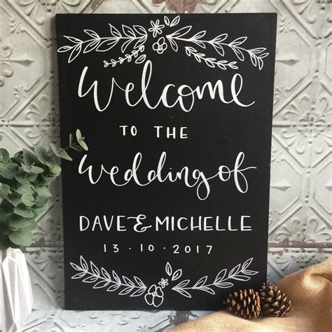 personalised chalkboard wedding welcome sign by mee and es ...
