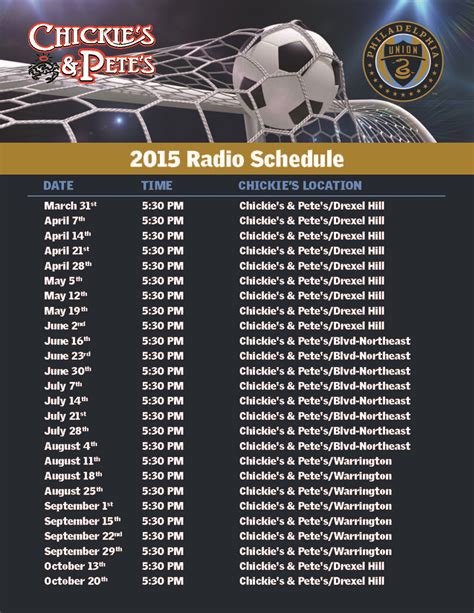 Philadelphia Union 2015 90th Minute Radio Show Schedule ...