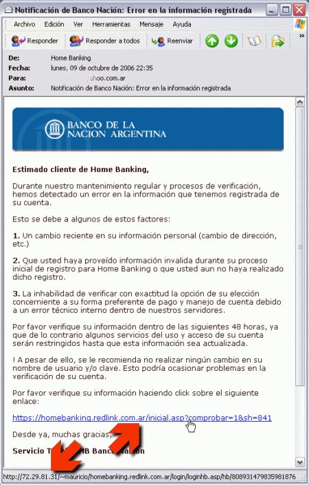 Phishing: Home Banking  Banco de la Nación Argentina