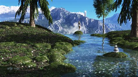 Photos Nature Fantasy Mountains 3D Graphics Grass Rivers ...