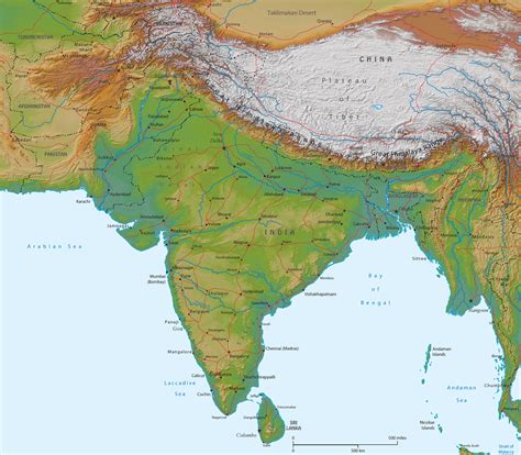 Physical Map of India   Asia
