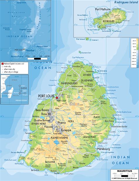 Physical Map of Mauritius   Ezilon Maps
