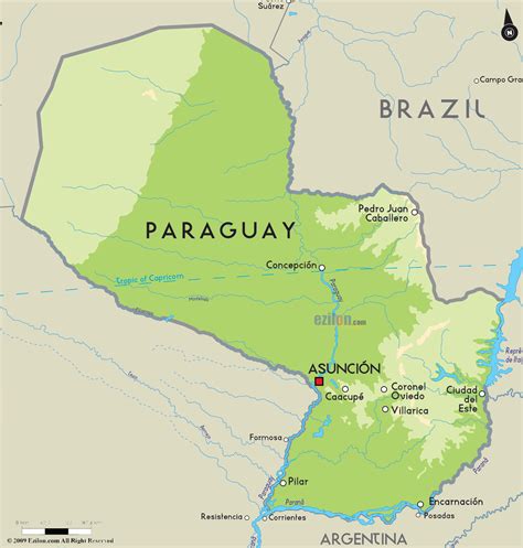 Physical Map Of Paraguay