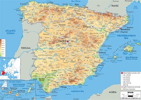 Physical Map of Spain   Ezilon Maps