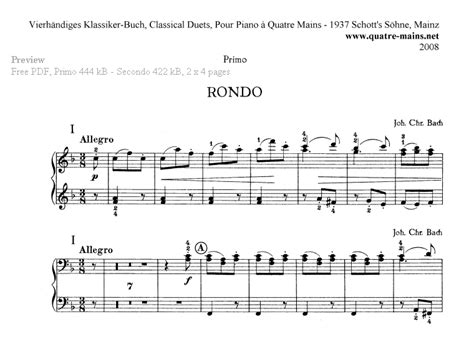 Piano Four Hands Sheet Music. Free classical piano music.