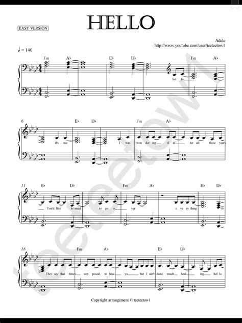 Piano Sheet Music — Hello   Adele  Piano Sheet