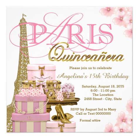 Pink and Gold Paris Quinceanera Card | Zazzle.com