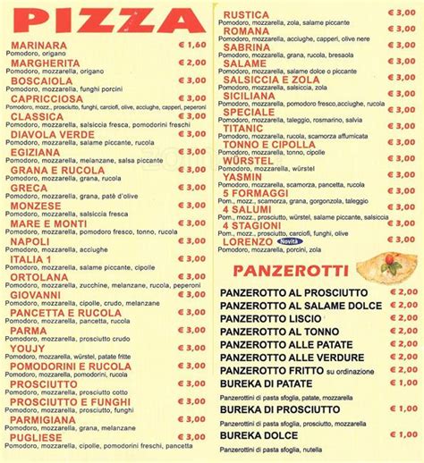 Pizzeria Italia Menu,Menú para Pizzeria Italia, Porta ...