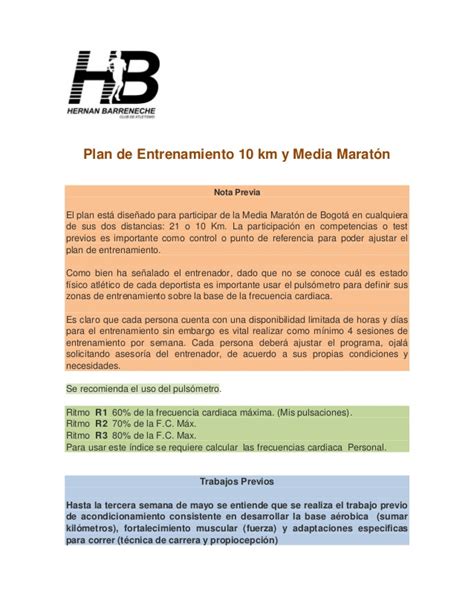 Plan de entrenamiento 10 km y Media maratón