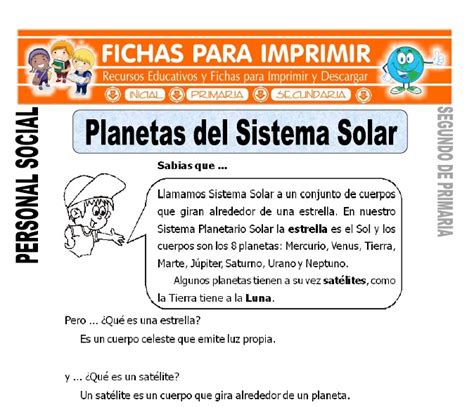 Planetas del Sistema Solar para Segundo de Primaria Fichas ...