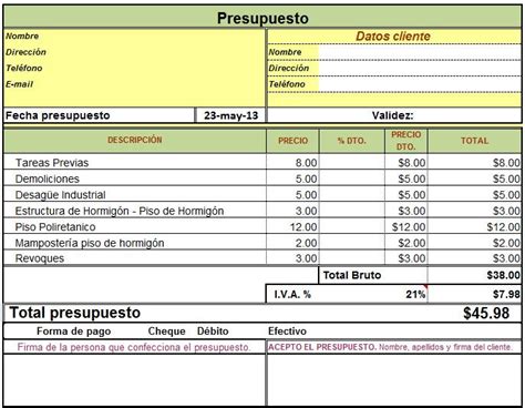 Planilla de Excel para Presupuesto de Obra   PlanillaExcel.com