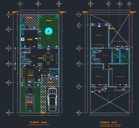 Plano de casa de 2 pisos con 3 dormitorios  Archivo CAD .DWG