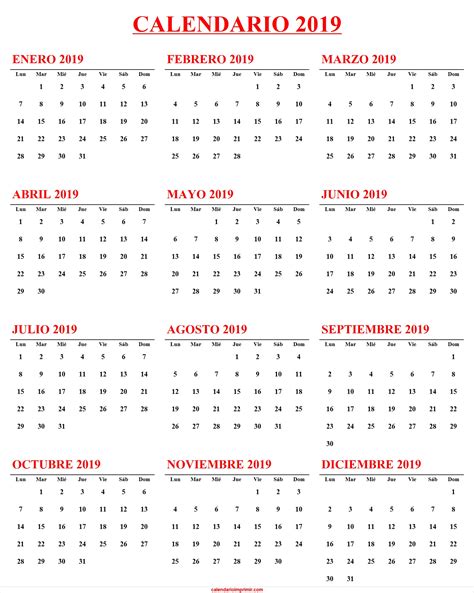 Plantilla De Calendario 2019 | Plantilla De Calendario ...
