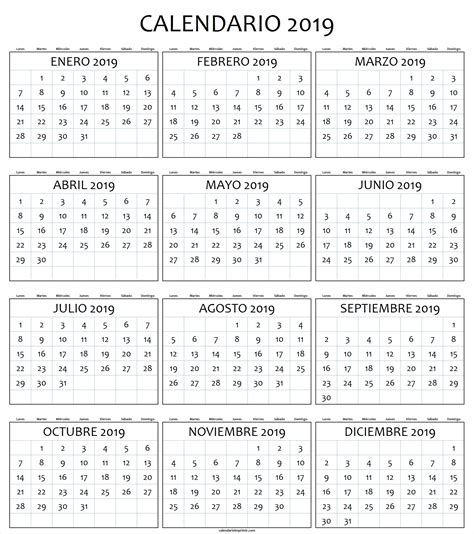 Plantilla De Calendario 2019 | Plantilla De Calendario ...