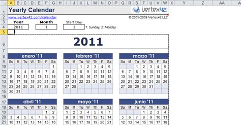 Plantilla de calendario anual en Excel   Descargar