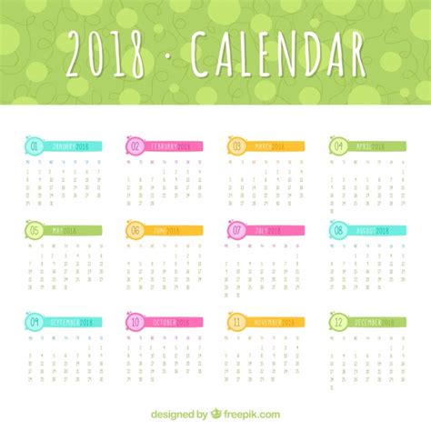 Plantilla de calendario de 2018 con elementos de colores ...