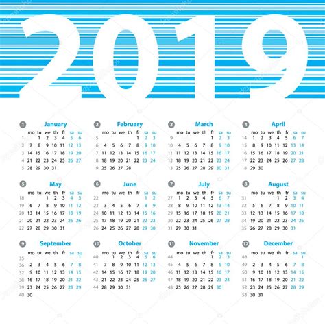 Plantilla de diseño de vector calendario 2019 año con ...
