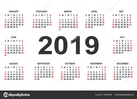 Plantilla de diseño de vectores de año calendario 2019 ...
