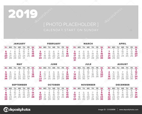 Plantilla de diseño de vectores de año calendario 2019 ...