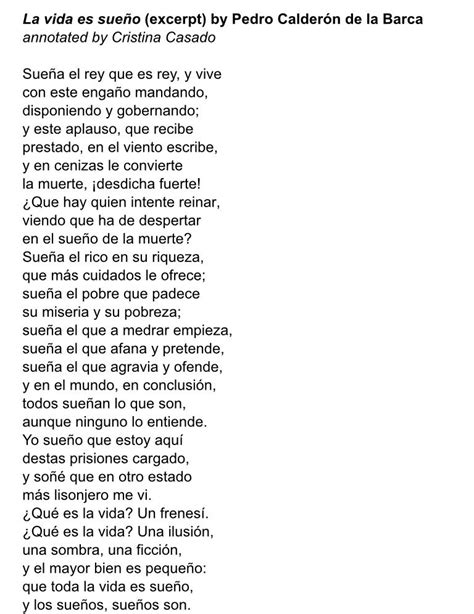 Poema  La vida es sueño  Pedro Calderón de la Barca ...