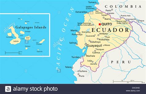 Political map of Ecuador and Galapagos Islands with the ...