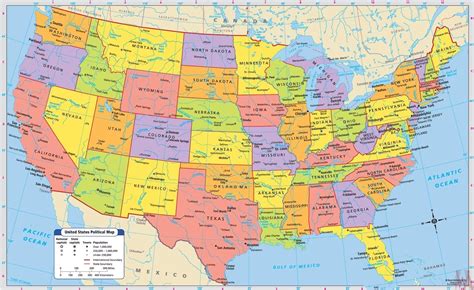 Political Wall map of the United States with major cities ...